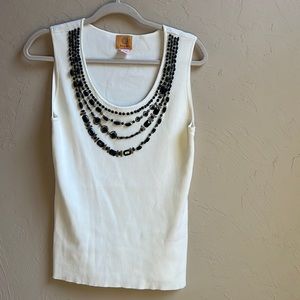 Cream Tank with beaded design